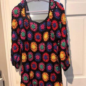 NWT FARM Rio long sleeved crochet mini dress with flower pattern